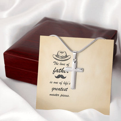 Message Card - The love of father is one of life's greatest masterpieces Dad Cross Necklace, Father Cross Necklace Father's Day Gift, Christian Gift For Dad, Father Son Cross Necklace - Serbachi