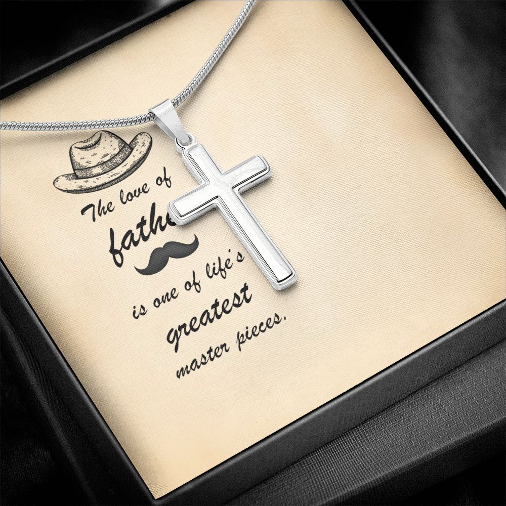 Message Card - The love of father is one of life's greatest masterpieces Dad Cross Necklace, Father Cross Necklace Father's Day Gift, Christian Gift For Dad, Father Son Cross Necklace - Serbachi