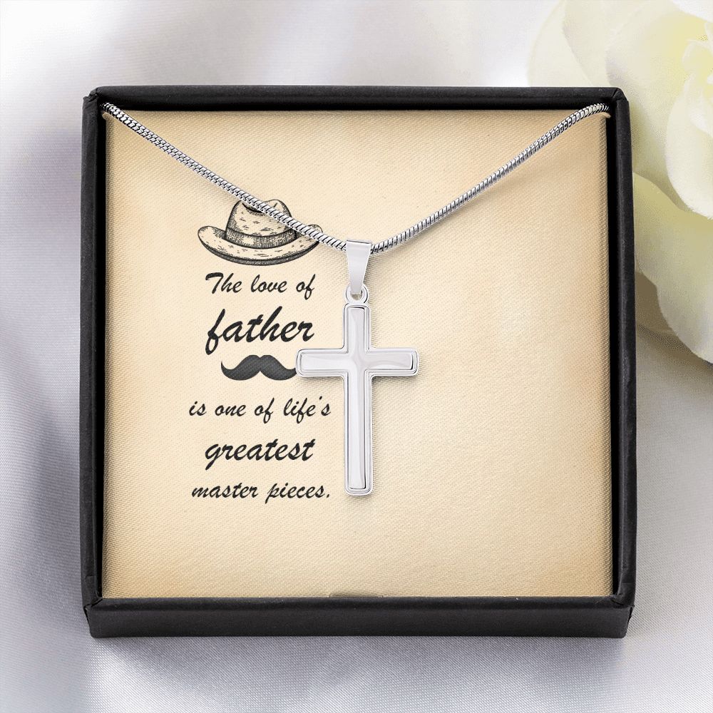 Message Card - The love of father is one of life's greatest masterpieces Dad Cross Necklace, Father Cross Necklace Father's Day Gift, Christian Gift For Dad, Father Son Cross Necklace - Serbachi