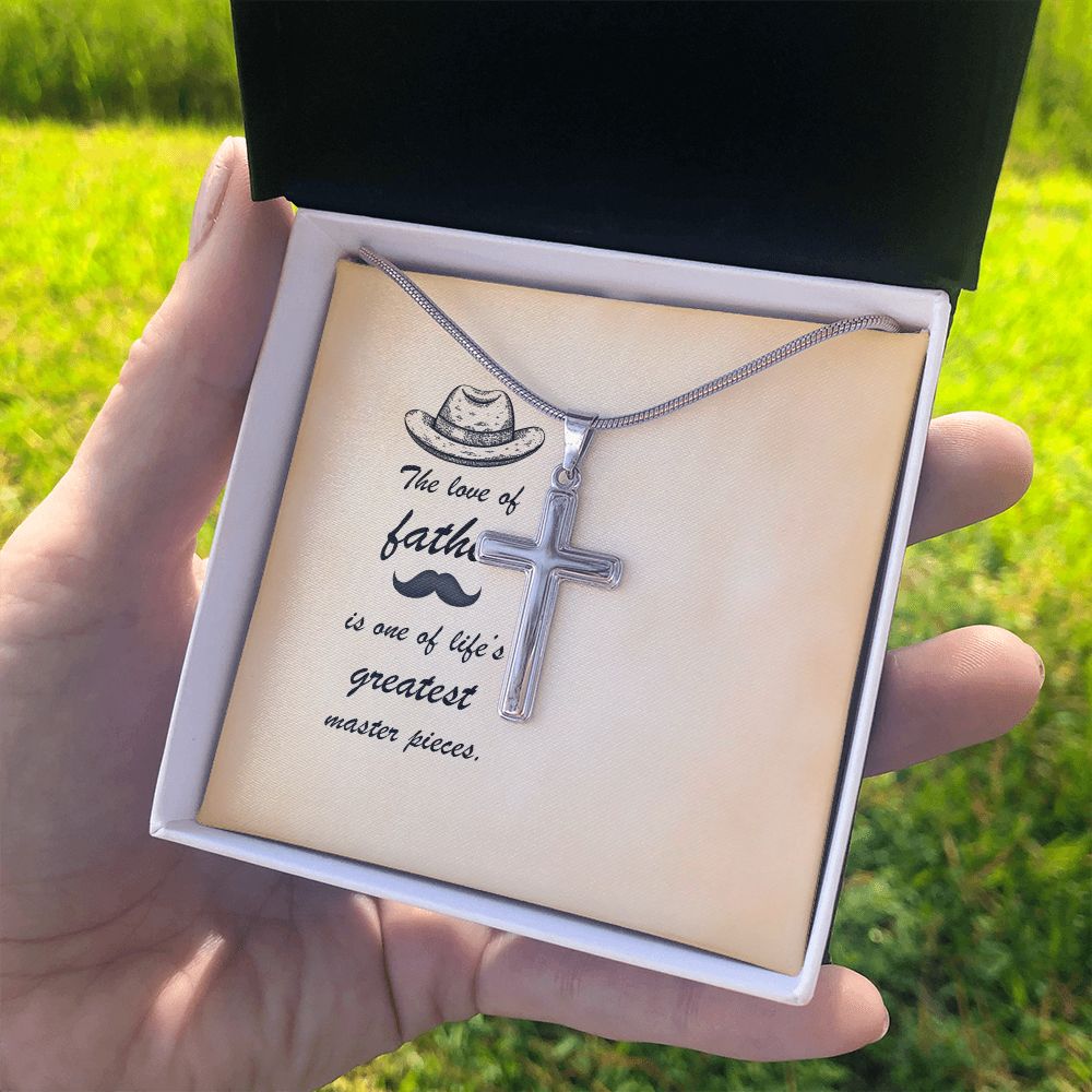 Message Card - The love of father is one of life's greatest masterpieces Dad Cross Necklace, Father Cross Necklace Father's Day Gift, Christian Gift For Dad, Father Son Cross Necklace - Serbachi