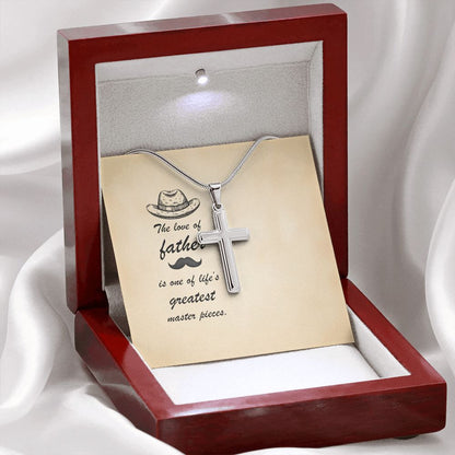 Message Card - The love of father is one of life's greatest masterpieces Dad Cross Necklace, Father Cross Necklace Father's Day Gift, Christian Gift For Dad, Father Son Cross Necklace - Serbachi