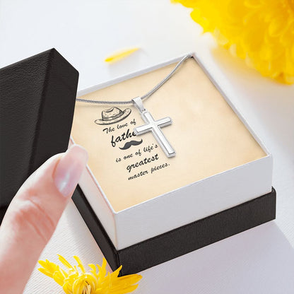 Message Card - The love of father is one of life's greatest masterpieces Dad Cross Necklace, Father Cross Necklace Father's Day Gift, Christian Gift For Dad, Father Son Cross Necklace - Serbachi