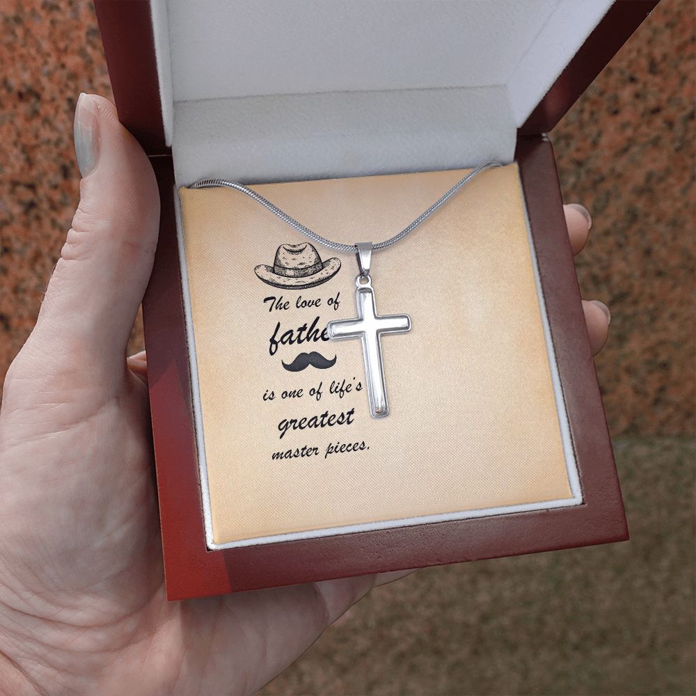 Message Card - The love of father is one of life's greatest masterpieces Dad Cross Necklace, Father Cross Necklace Father's Day Gift, Christian Gift For Dad, Father Son Cross Necklace - Serbachi