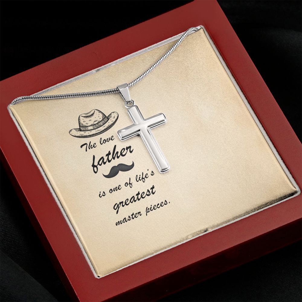 Message Card - The love of father is one of life's greatest masterpieces Dad Cross Necklace, Father Cross Necklace Father's Day Gift, Christian Gift For Dad, Father Son Cross Necklace - Serbachi