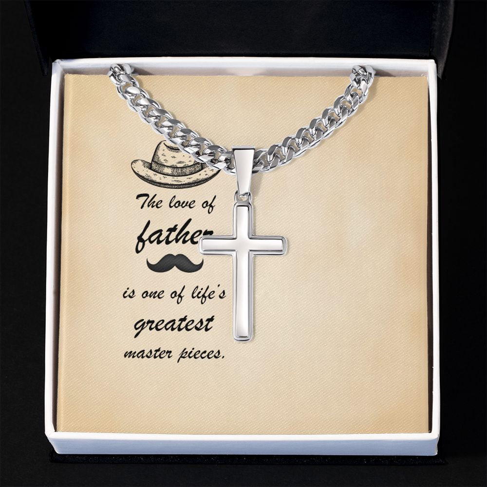 Message Card - The love of father is one of life's greatest masterpieces Dad Cross Necklace, Father Necklace Father's Day Gift, Christian Gift For Dad, Father Son Cross Necklace - Serbachi