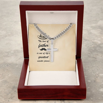 Message Card - The love of father is one of life's greatest masterpieces Dad Cross Necklace, Father Necklace Father's Day Gift, Christian Gift For Dad, Father Son Cross Necklace - Serbachi