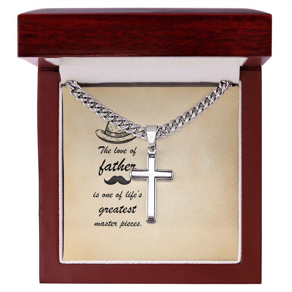 Message Card - The love of father is one of life's greatest masterpieces Dad Cross Necklace, Father Necklace Father's Day Gift, Christian Gift For Dad, Father Son Cross Necklace - Serbachi