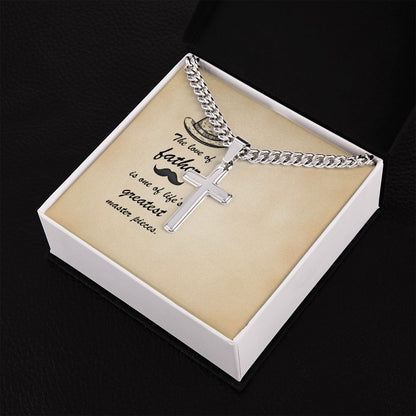 Message Card - The love of father is one of life's greatest masterpieces Dad Cross Necklace, Father Necklace Father's Day Gift, Christian Gift For Dad, Father Son Cross Necklace - Serbachi