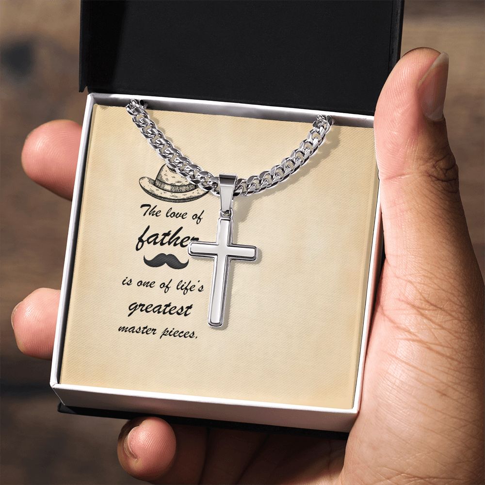 Message Card - The love of father is one of life's greatest masterpieces Dad Cross Necklace, Father Necklace Father's Day Gift, Christian Gift For Dad, Father Son Cross Necklace - Serbachi