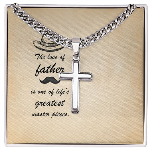 Message Card - The love of father is one of life's greatest masterpieces Dad Cross Necklace, Father Necklace Father's Day Gift, Christian Gift For Dad, Father Son Cross Necklace - Serbachi