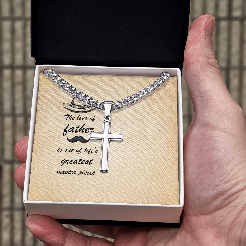 Message Card - The love of father is one of life's greatest masterpieces Dad Cross Necklace, Father Necklace Father's Day Gift, Christian Gift For Dad, Father Son Cross Necklace - Serbachi