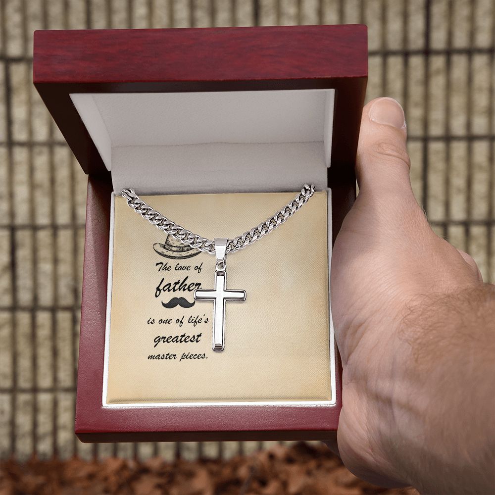 Message Card - The love of father is one of life's greatest masterpieces Dad Cross Necklace, Father Necklace Father's Day Gift, Christian Gift For Dad, Father Son Cross Necklace - Serbachi