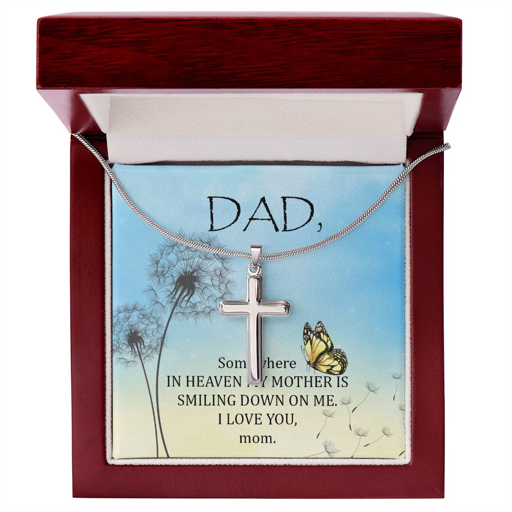 Somewhere in heaven Dad Cross Necklace, Father Cross Necklace Father's Day Gift, Christian Gift For Dad, Father Son Cross Necklace - Serbachi