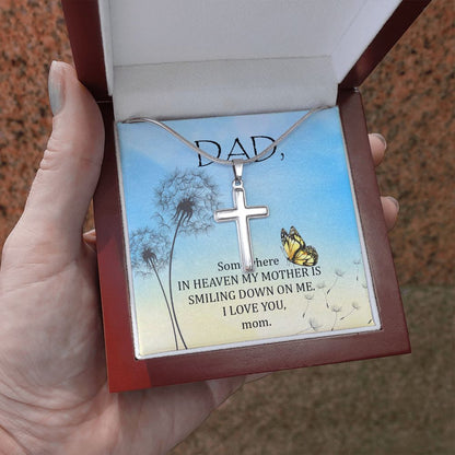 Somewhere in heaven Dad Cross Necklace, Father Cross Necklace Father's Day Gift, Christian Gift For Dad, Father Son Cross Necklace - Serbachi