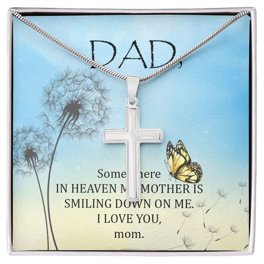 Somewhere in heaven Dad Cross Necklace, Father Cross Necklace Father's Day Gift, Christian Gift For Dad, Father Son Cross Necklace - Serbachi