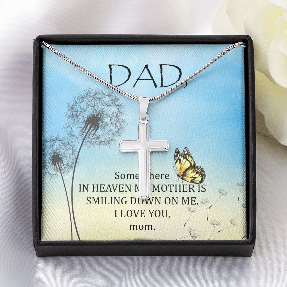 Somewhere in heaven Dad Cross Necklace, Father Cross Necklace Father's Day Gift, Christian Gift For Dad, Father Son Cross Necklace - Serbachi