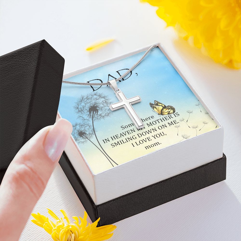 Somewhere in heaven Dad Cross Necklace, Father Cross Necklace Father's Day Gift, Christian Gift For Dad, Father Son Cross Necklace - Serbachi