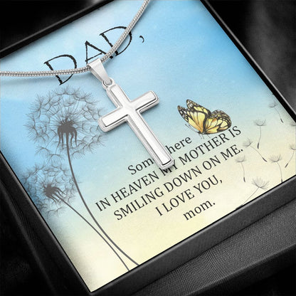 Somewhere in heaven Dad Cross Necklace, Father Cross Necklace Father's Day Gift, Christian Gift For Dad, Father Son Cross Necklace - Serbachi