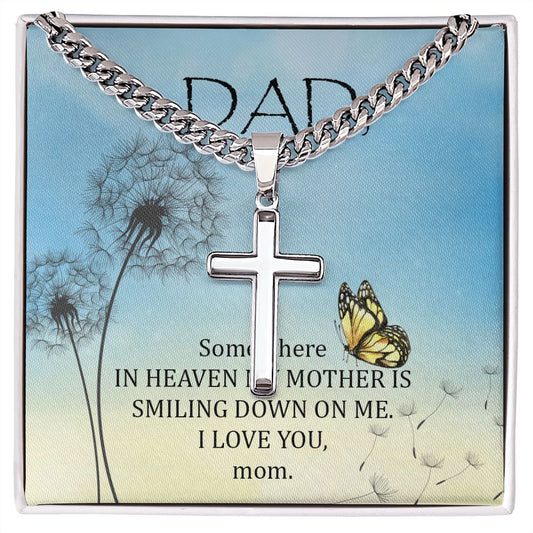 Somewhere in heaven Dad Cross Necklace, Father Necklace Father's Day Gift, Christian Gift For Dad, Father Son Cross Necklace - Serbachi