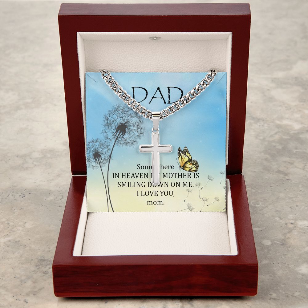 Somewhere in heaven Dad Cross Necklace, Father Necklace Father's Day Gift, Christian Gift For Dad, Father Son Cross Necklace - Serbachi