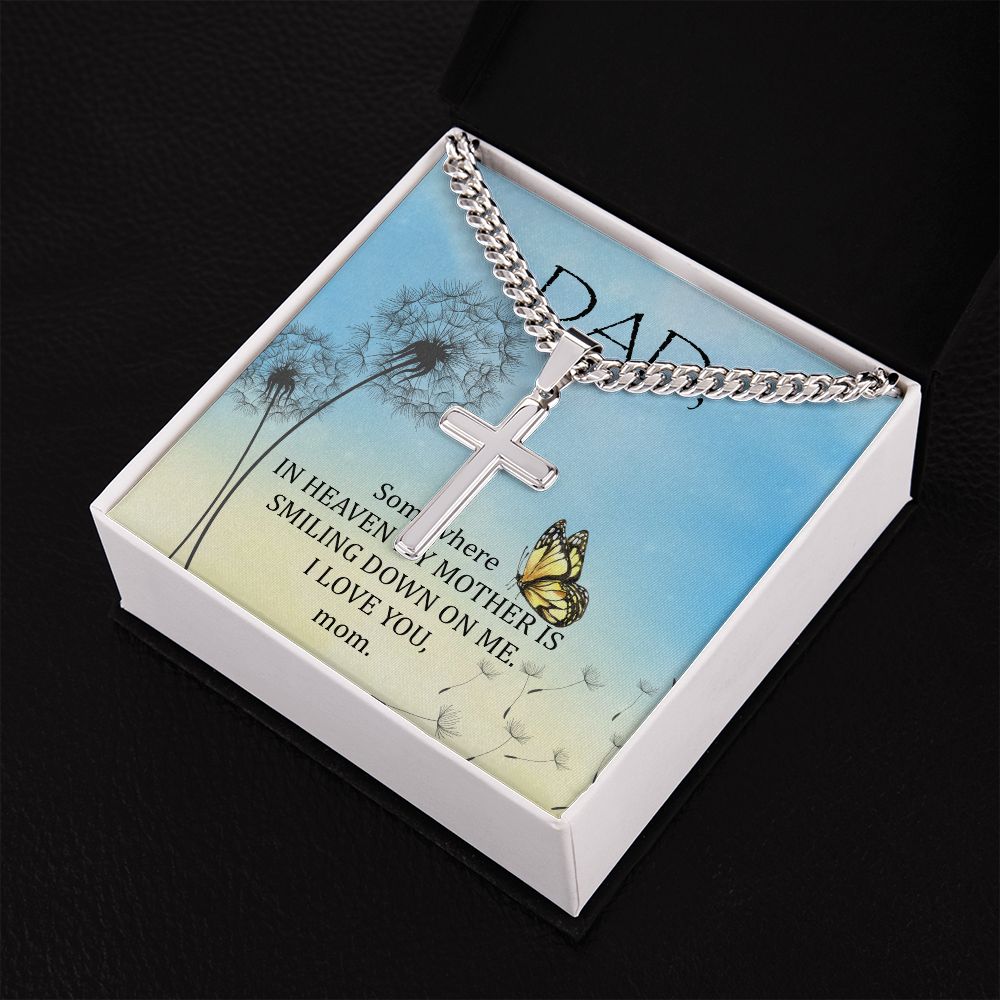 Somewhere in heaven Dad Cross Necklace, Father Necklace Father's Day Gift, Christian Gift For Dad, Father Son Cross Necklace - Serbachi