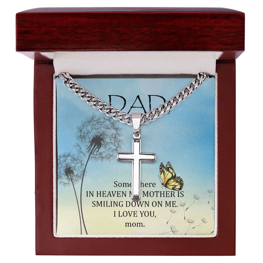 Somewhere in heaven Dad Cross Necklace, Father Necklace Father's Day Gift, Christian Gift For Dad, Father Son Cross Necklace - Serbachi