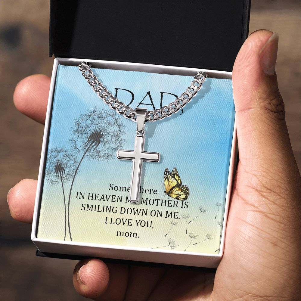 Somewhere in heaven Dad Cross Necklace, Father Necklace Father's Day Gift, Christian Gift For Dad, Father Son Cross Necklace - Serbachi