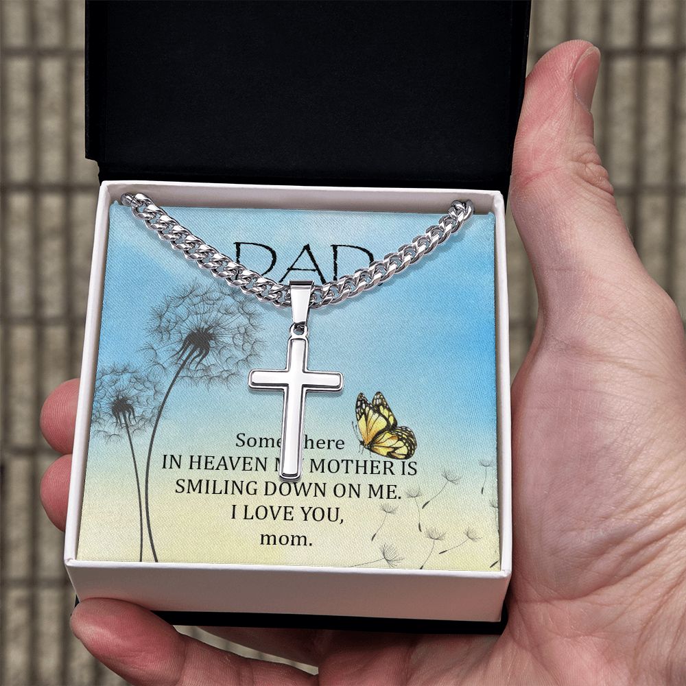 Somewhere in heaven Dad Cross Necklace, Father Necklace Father's Day Gift, Christian Gift For Dad, Father Son Cross Necklace - Serbachi