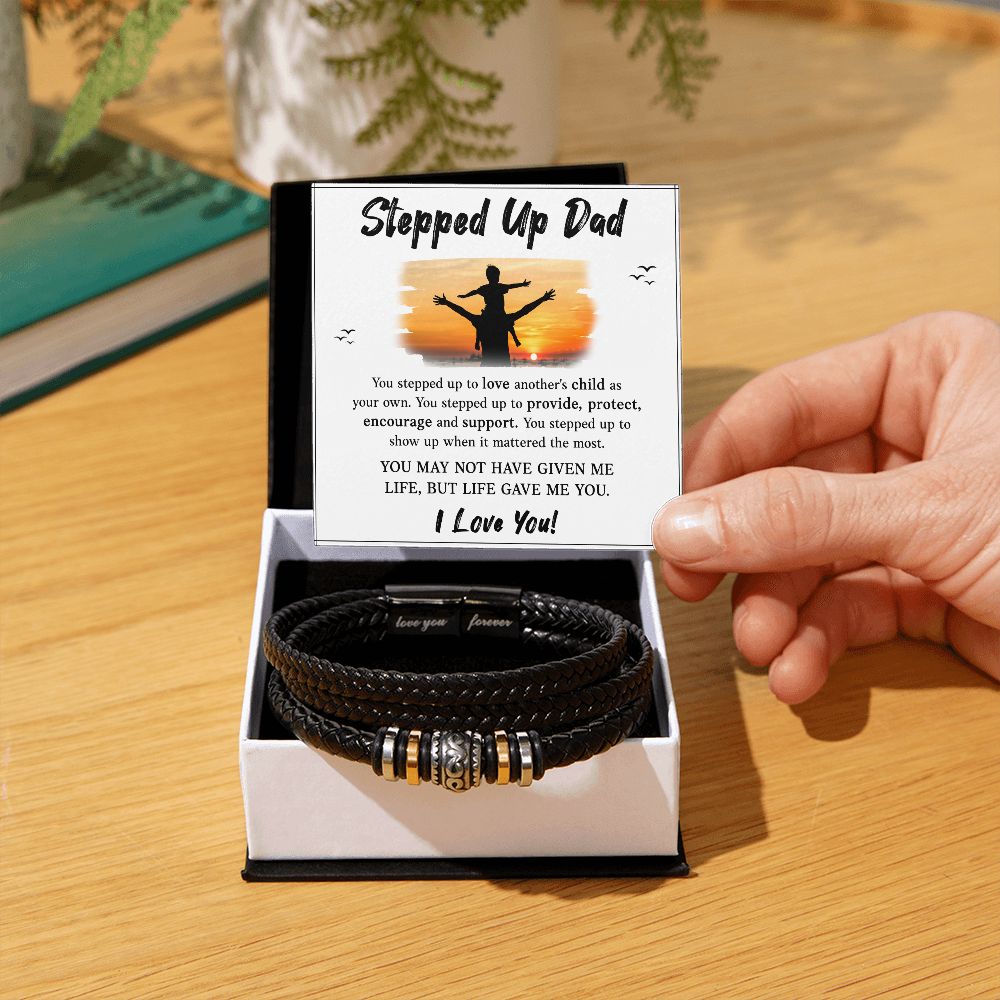 Stepped UP Dad ou stepped up to love another's child as Dad Bracelet, Father Bracelet Father's Day Gift, Christian Gift For Dad, Father Son Leather Bracelet - Serbachi