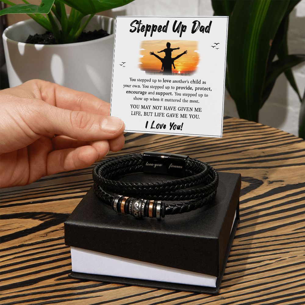 Stepped UP Dad ou stepped up to love another's child as Dad Bracelet, Father Bracelet Father's Day Gift, Christian Gift For Dad, Father Son Leather Bracelet - Serbachi