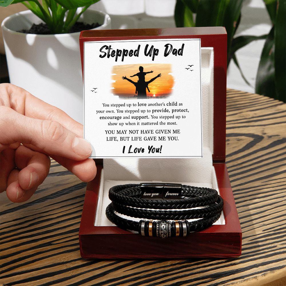 Stepped UP Dad ou stepped up to love another's child as Dad Bracelet, Father Bracelet Father's Day Gift, Christian Gift For Dad, Father Son Leather Bracelet - Serbachi