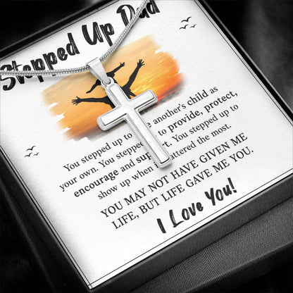 Stepped UP Dad ou stepped up to love another's child as Dad Cross Necklace, Father Cross Necklace Father's Day Gift, Christian Gift For Dad, Father Son Cross Necklace - Serbachi