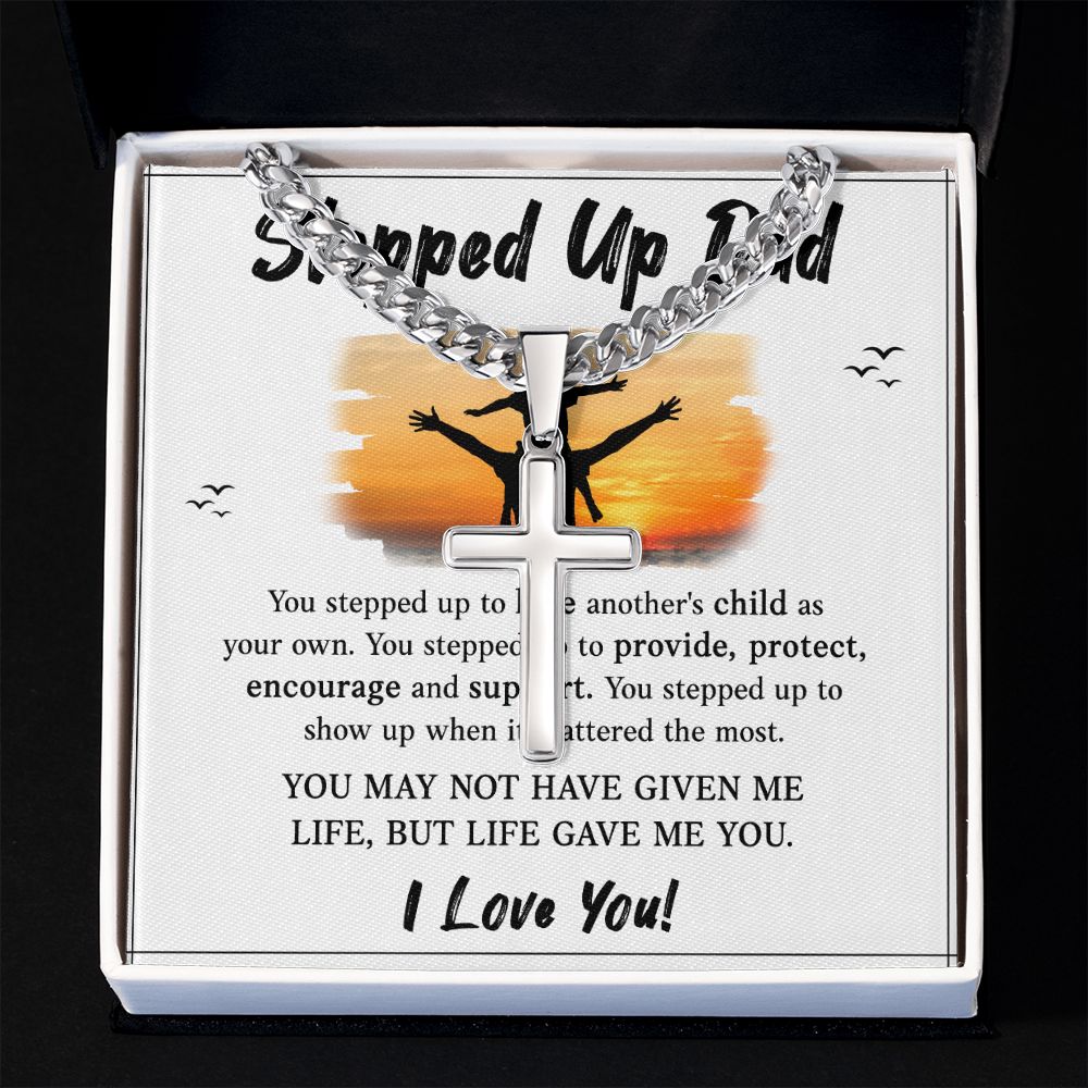 Stepped UP Dad ou stepped up to love another's child as Dad Cross Necklace, Father Necklace Father's Day Gift, Christian Gift For Dad, Father Son Cross Necklace - Serbachi