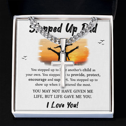 Stepped UP Dad ou stepped up to love another's child as Dad Cross Necklace, Father Necklace Father's Day Gift, Christian Gift For Dad, Father Son Cross Necklace - Serbachi