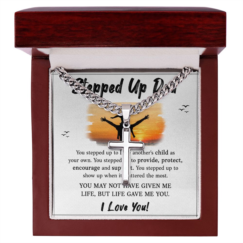 Stepped UP Dad ou stepped up to love another's child as Dad Cross Necklace, Father Necklace Father's Day Gift, Christian Gift For Dad, Father Son Cross Necklace - Serbachi