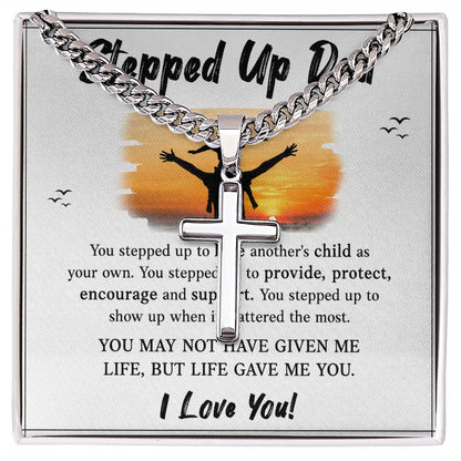 Stepped UP Dad ou stepped up to love another's child as Dad Cross Necklace, Father Necklace Father's Day Gift, Christian Gift For Dad, Father Son Cross Necklace - Serbachi