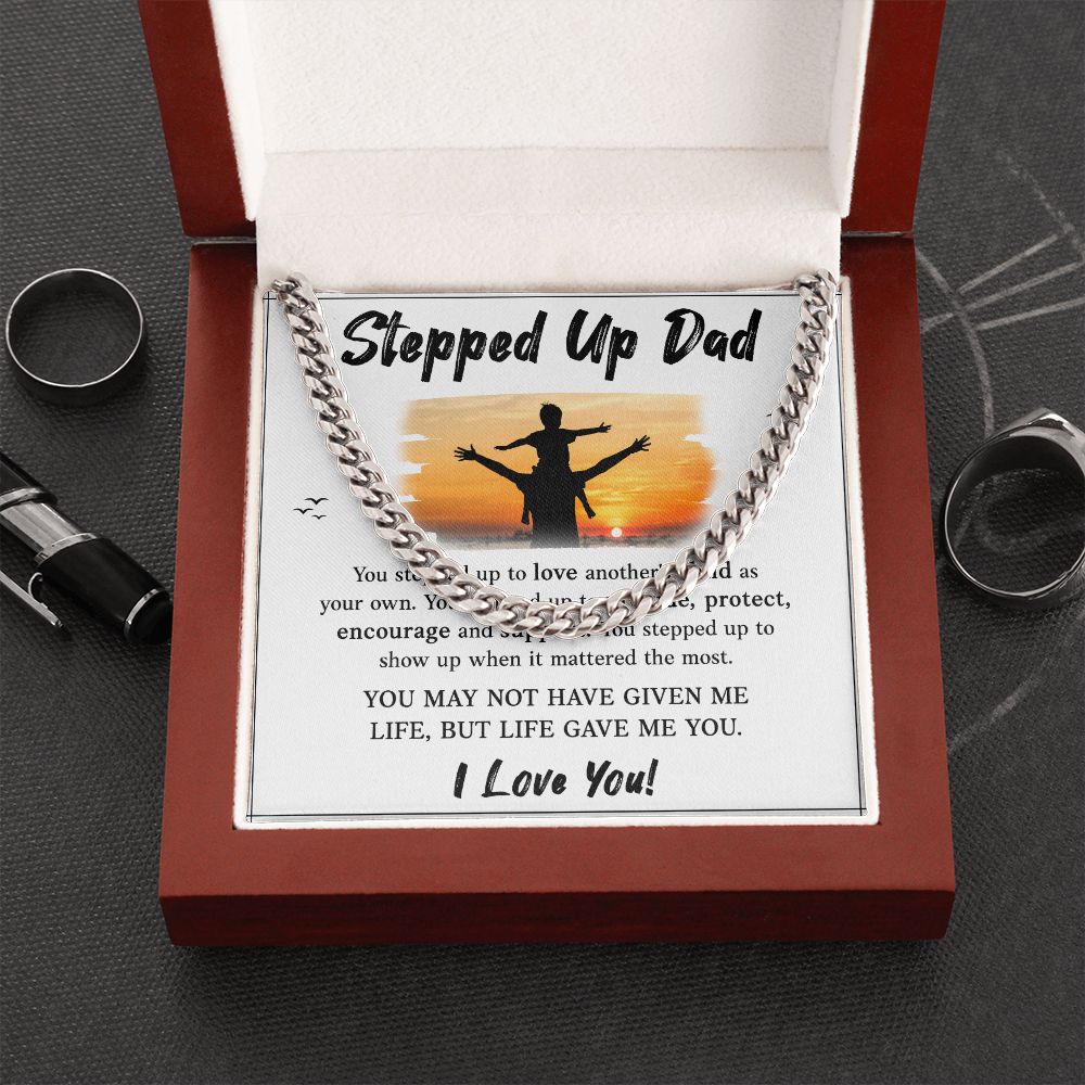 Stepped UP Dad ou stepped up to love another's child as Dad Cuban Chain Necklace, Father Necklace Father's Day Gift, Christian Gift For Dad, Father Son Necklace - Serbachi