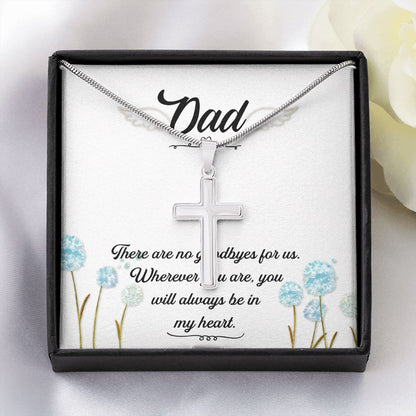 There are no goodbyes Dad Cross Necklace, Father Cross Necklace Father's Day Gift, Christian Gift For Dad, Father Son Cross Necklace - Serbachi