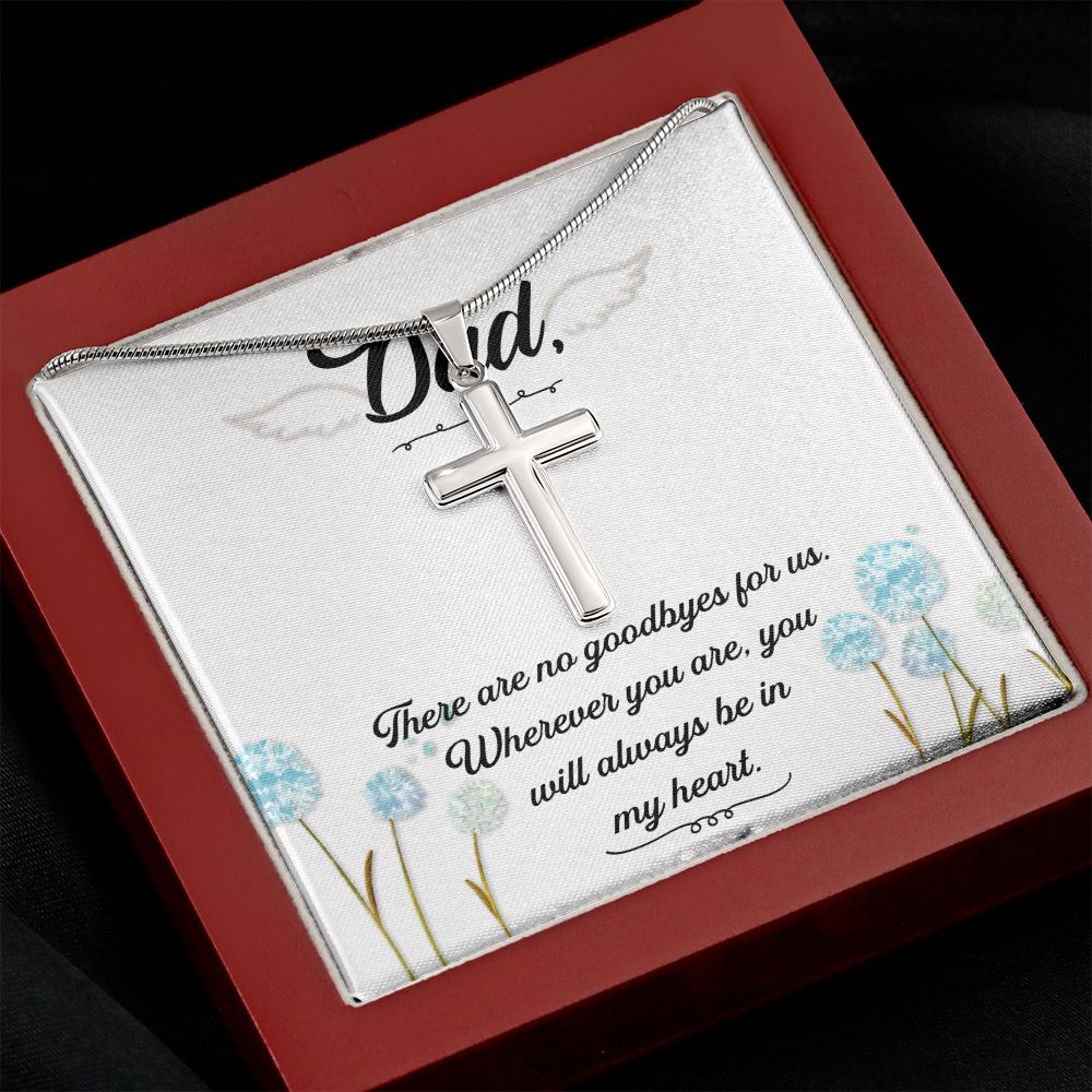 There are no goodbyes Dad Cross Necklace, Father Cross Necklace Father's Day Gift, Christian Gift For Dad, Father Son Cross Necklace - Serbachi