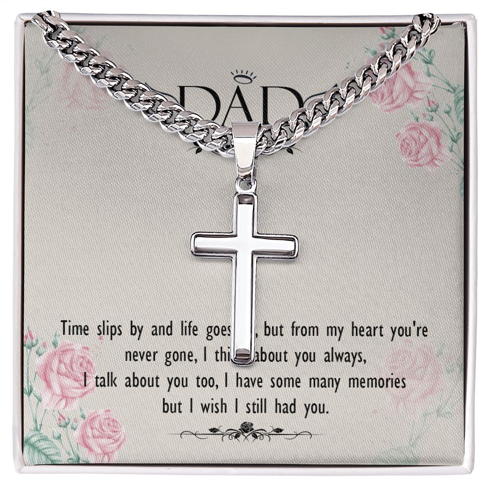 Time slips by Personalized Dad Cross Necklace, Father Necklace Father's Day Gift, Christian Gift For Dad, Father Son Necklace - Serbachi