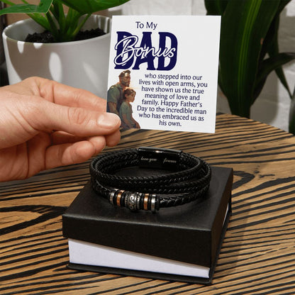 To a bonus dad Dad Bracelet, Father Bracelet Father's Day Gift, Christian Gift For Dad, Father Son Leather Bracelet - Serbachi