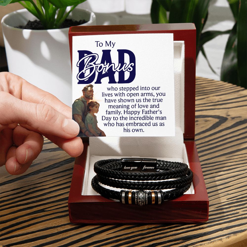 To a bonus dad Dad Bracelet, Father Bracelet Father's Day Gift, Christian Gift For Dad, Father Son Leather Bracelet - Serbachi