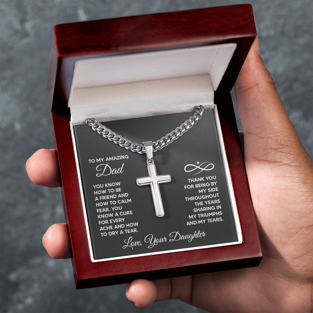 To My Amazing Dad - You know how to be a friend Personalized Dad Cross Necklace, Father Necklace Father's Day Gift, Christian Gift For Dad, Father Son Necklace - Serbachi