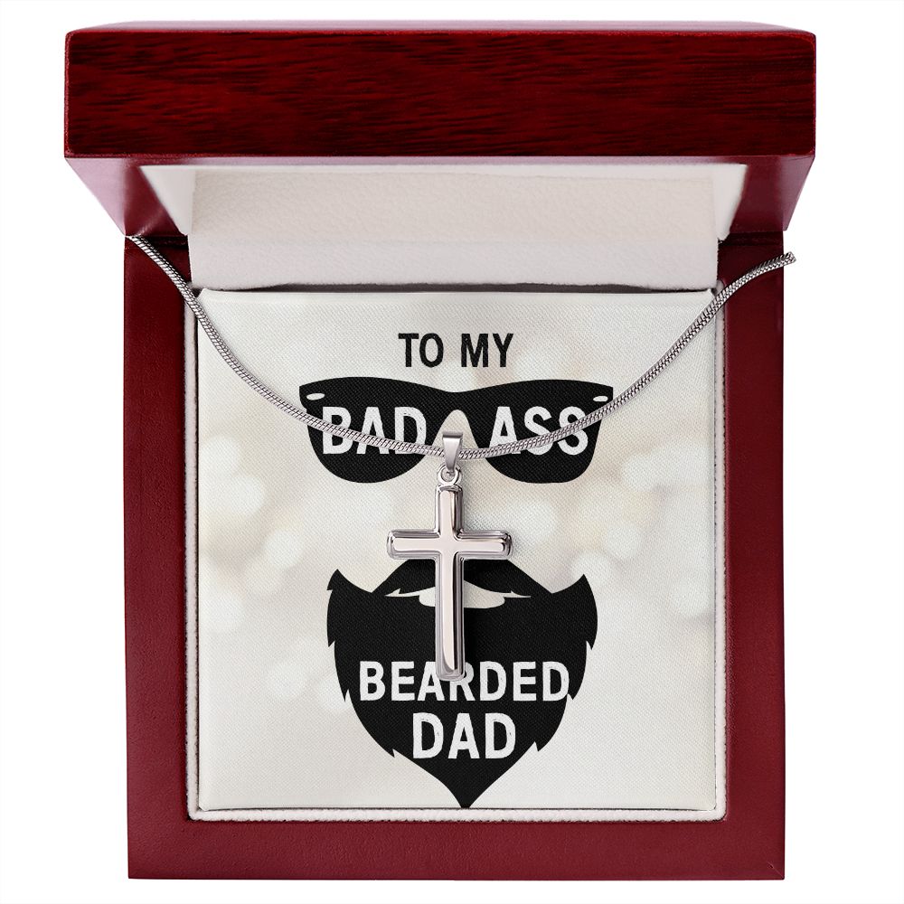 to my badass bearded Dad Cross Necklace, Father Cross Necklace Father's Day Gift, Christian Gift For Dad, Father Son Cross Necklace - Serbachi