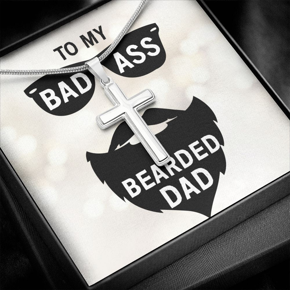 to my badass bearded Dad Cross Necklace, Father Cross Necklace Father's Day Gift, Christian Gift For Dad, Father Son Cross Necklace - Serbachi