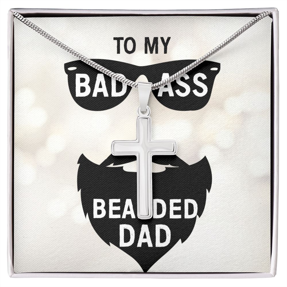 to my badass bearded Dad Cross Necklace, Father Cross Necklace Father's Day Gift, Christian Gift For Dad, Father Son Cross Necklace - Serbachi