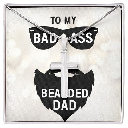 to my badass bearded Dad Cross Necklace, Father Cross Necklace Father's Day Gift, Christian Gift For Dad, Father Son Cross Necklace - Serbachi