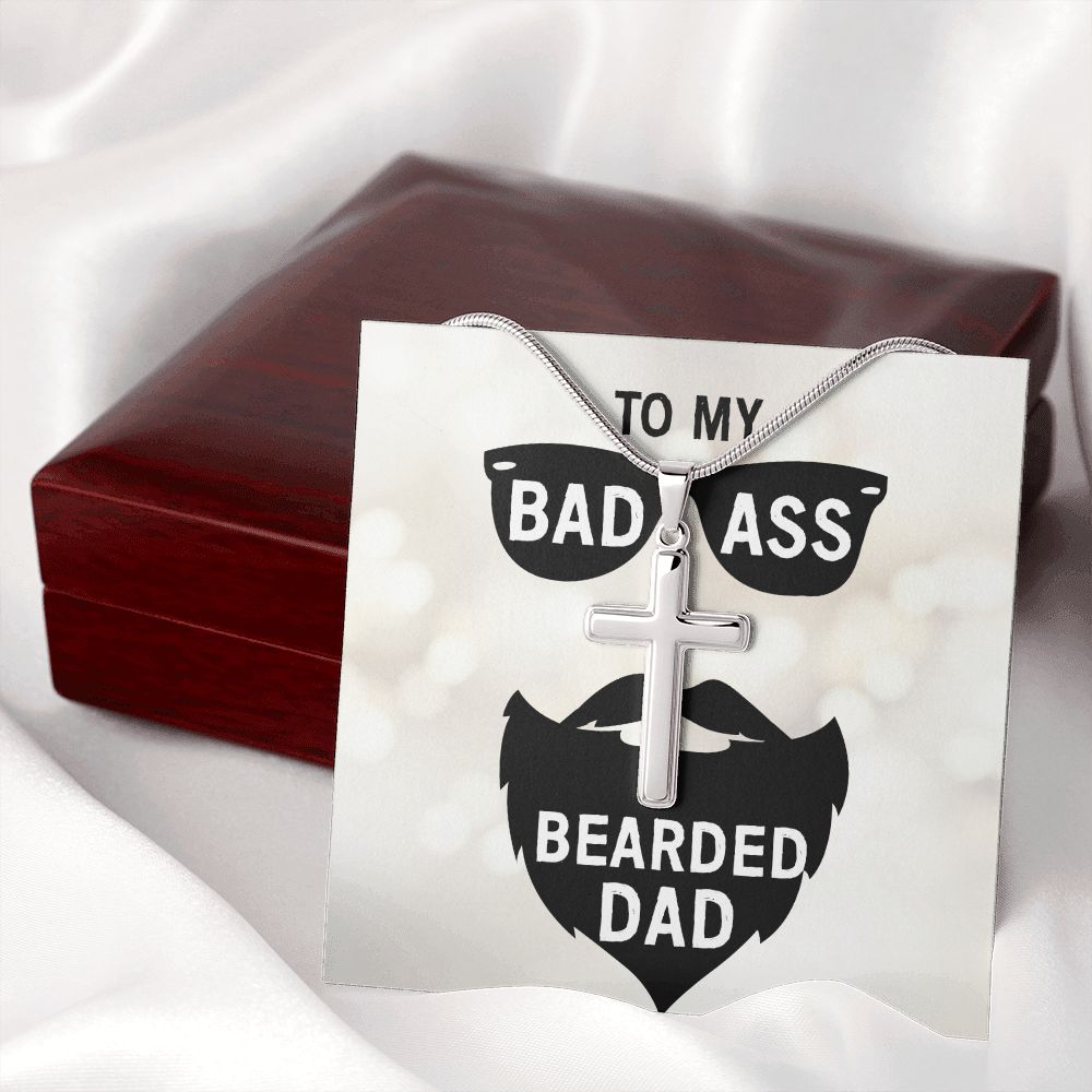 to my badass bearded Dad Cross Necklace, Father Cross Necklace Father's Day Gift, Christian Gift For Dad, Father Son Cross Necklace - Serbachi