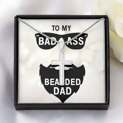 to my badass bearded Dad Cross Necklace, Father Cross Necklace Father's Day Gift, Christian Gift For Dad, Father Son Cross Necklace - Serbachi