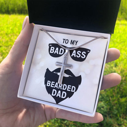 to my badass bearded Dad Cross Necklace, Father Cross Necklace Father's Day Gift, Christian Gift For Dad, Father Son Cross Necklace - Serbachi